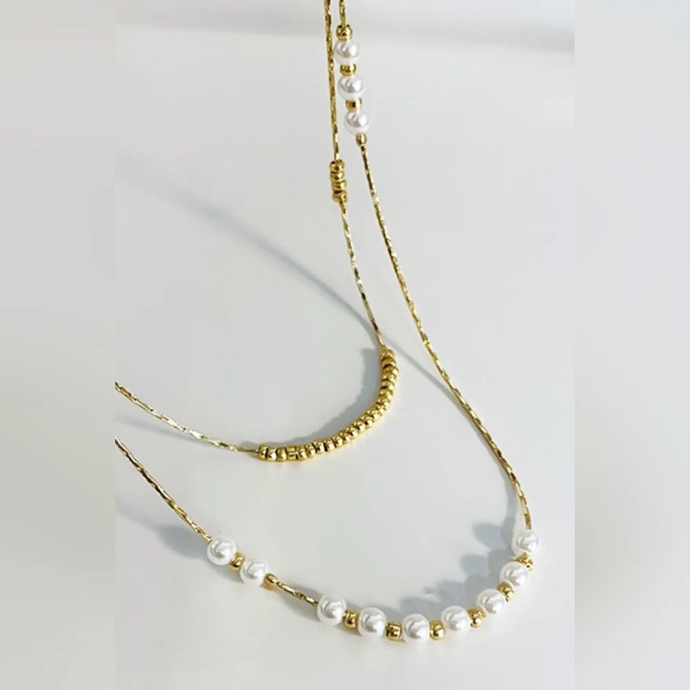 Elegant Pearl Multi Layer18k Gold Non-Tarnish Stainless Steel Necklace - Picture 4 of 4